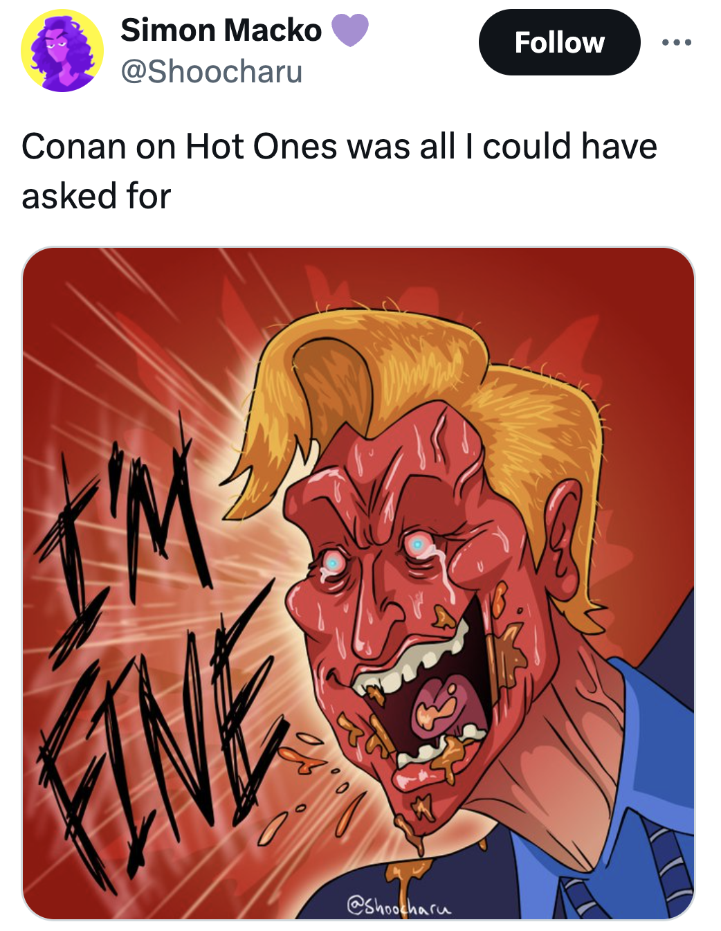 illustration - Simon Macko Conan on Hot Ones was all I could have asked for Fine